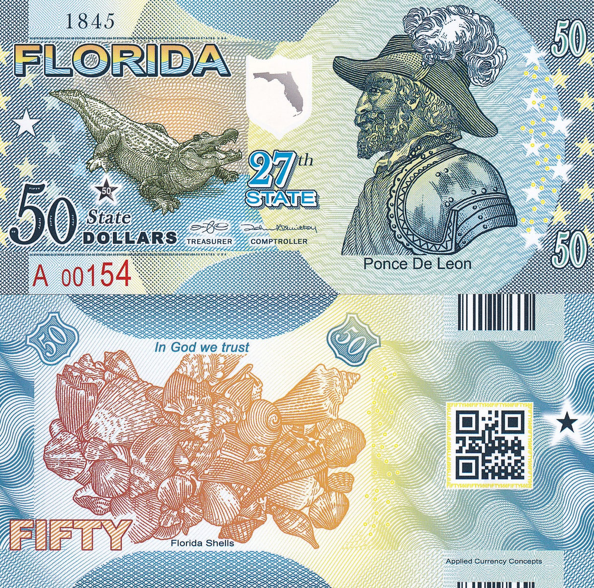 USA United State 50 Dollars 2022 POLYMER 27th Gator Shells