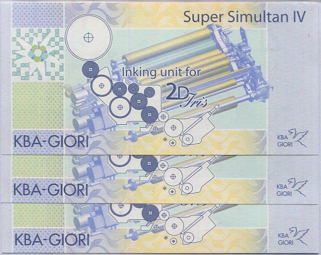 TEST NOTE KBA GIORI Super Simultan 2D-IRIS Larger Size SPECIMEN Lot 3 PCS