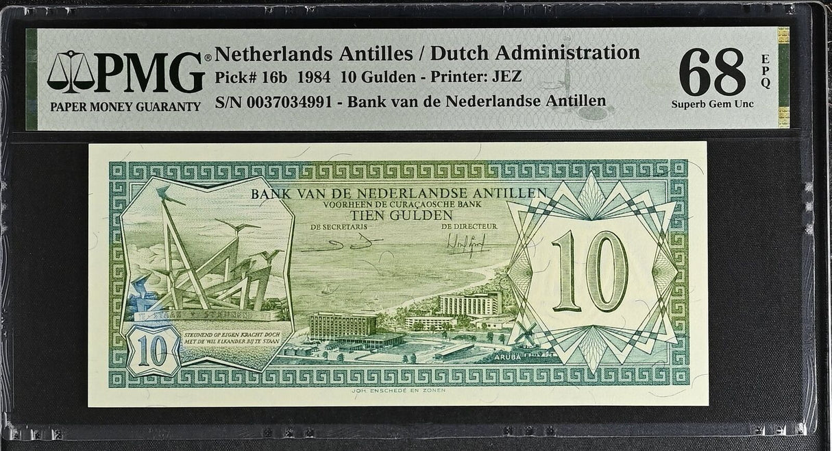 Netherlands Antilles 10 Gulden 1984 P 16 b Superb Gem UNC PMG 68 EPQ TOP POP