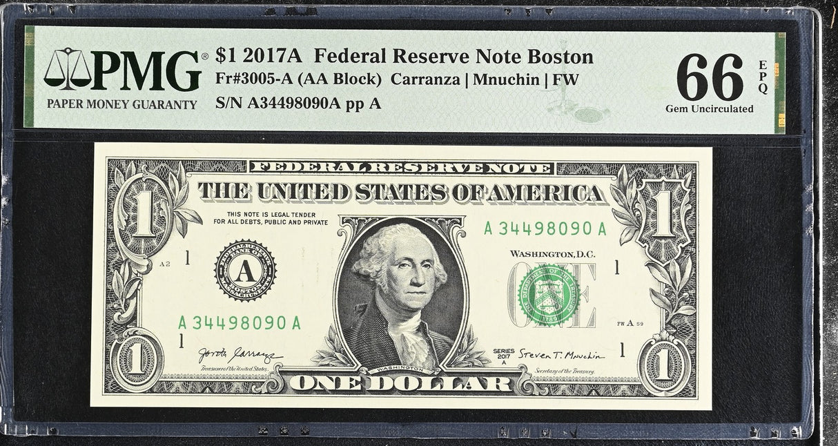 United States 1 Dollar USA 2017A P 544 A Boston A-A Gem UNC PMG 66 EPQ