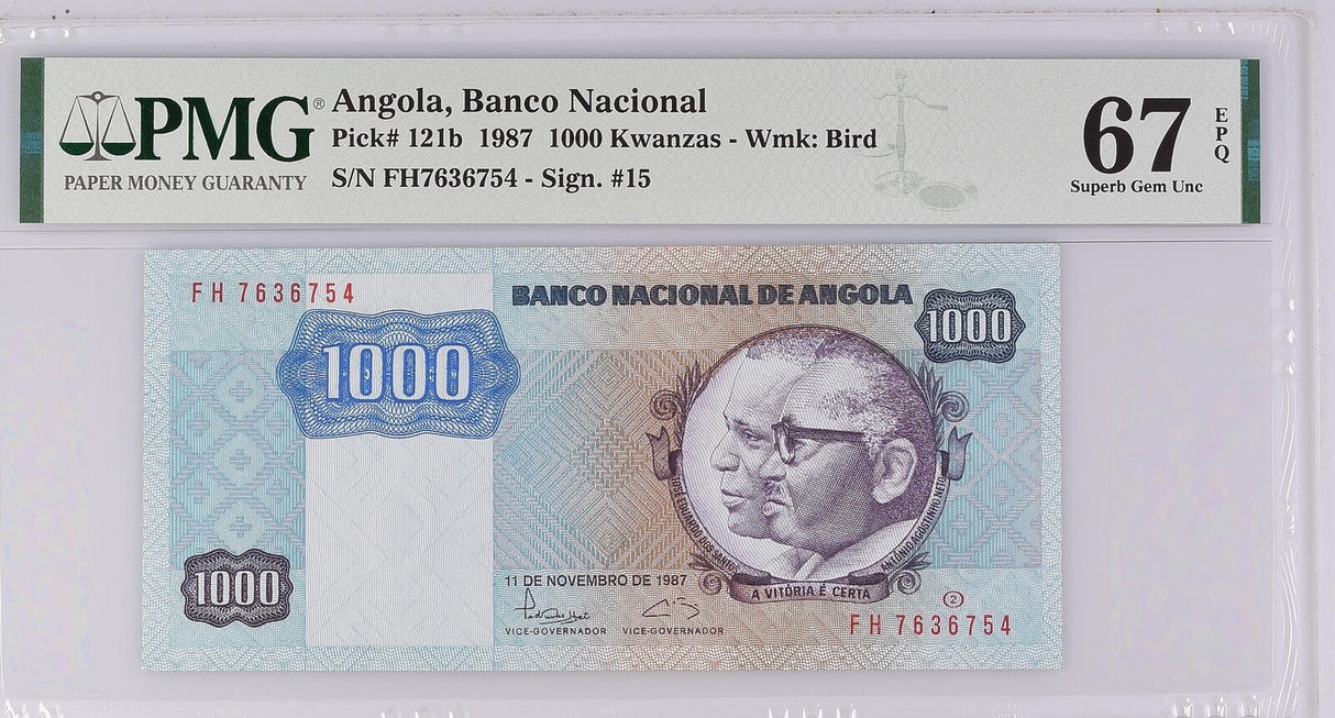 Angola 1000 Kwanzas 1987 P 121 b Superb Gem UNC PMG 67 EPQ