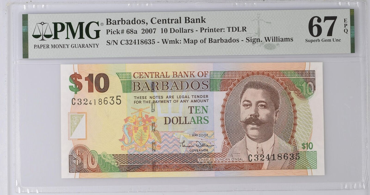 Barbados 10 Dollars 2007 P 68 a Superb Gem UNC PMG 67 EPQ