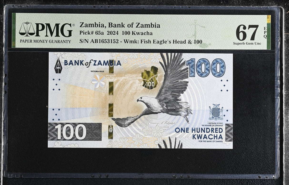 Zambia 100 Kwacha 2024 P 65 a Superb Gem UNC PMG 67 EPQ TOP POP