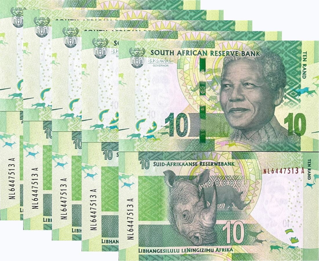 South Africa 10 Rand ND 2016 P 138 b Sign L. Kganyago UNC LOT 5 PCS