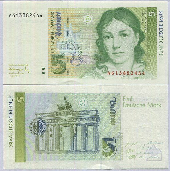 Germany Federal Republic 5 Deutsche Mark 1991 P 37 UNC