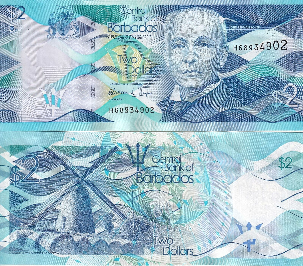 Barbados 2 Dollars 2018 P 73 UNC