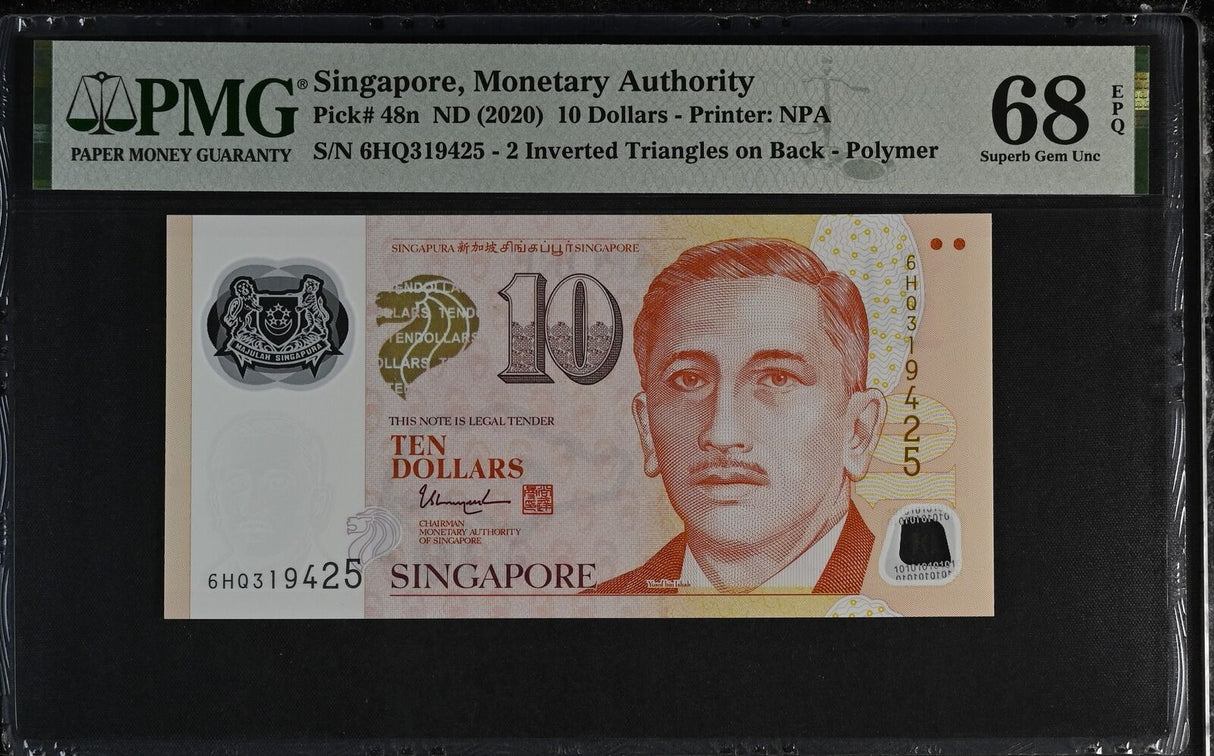 Singapore 10 Dollars Polymer ND 2020 P 48 n Superb Gem UNC PMG 68 EPQ