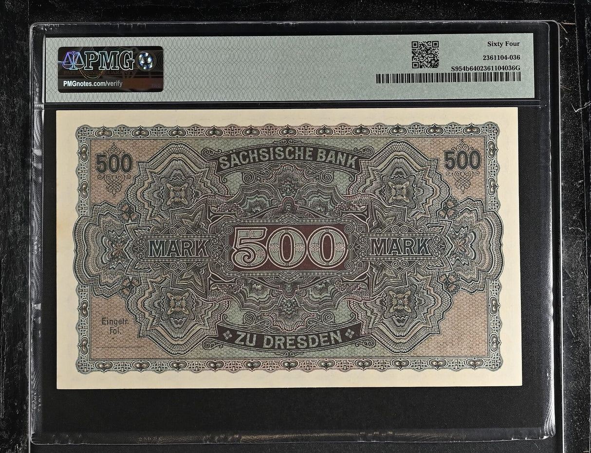 Germany 500 Mark 1922 P S954 b Sachsen WithOUT Signature Choice UNC PMG 64