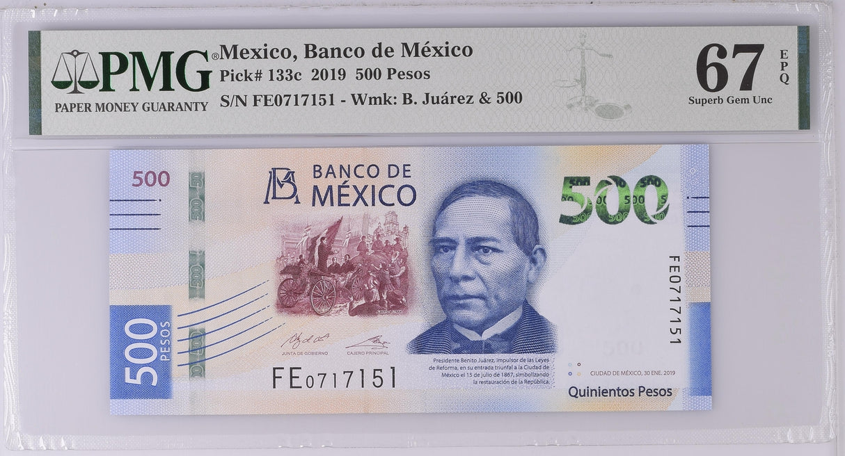Mexico 500 Pesos 2019 P 133 c Superb Gem UNC PMG 67 EPQ
