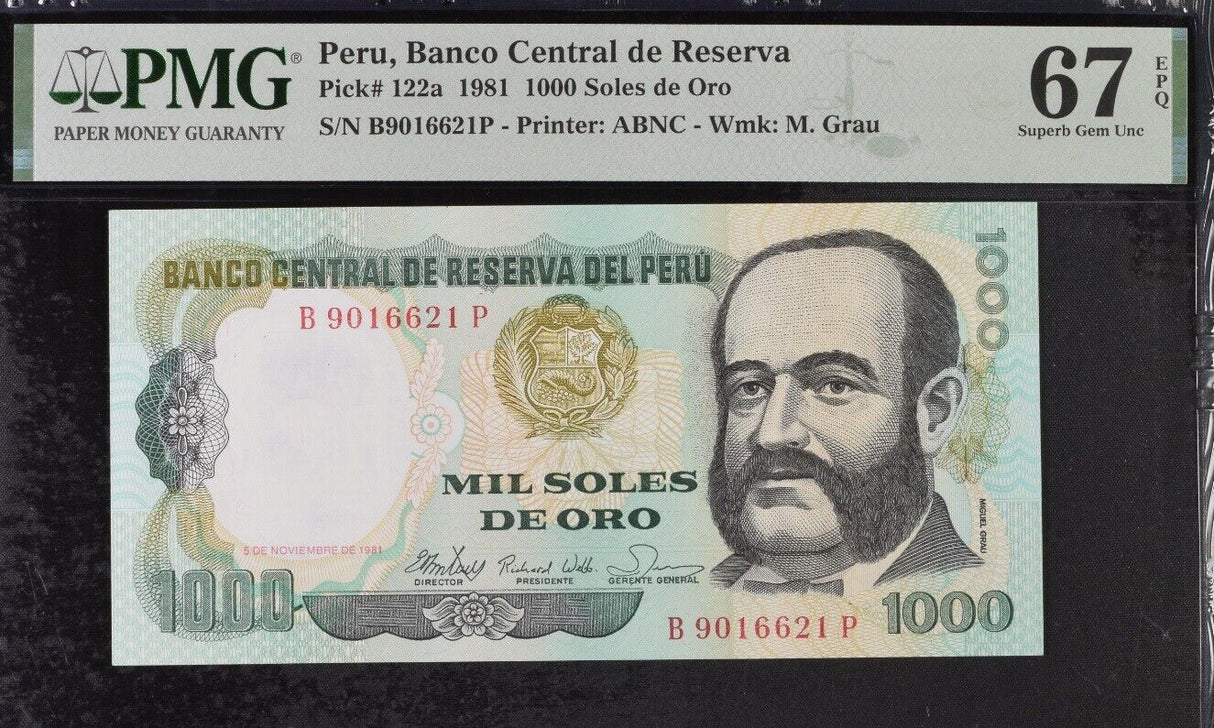 Peru 1000 Soles de Oro 1981 P 122 a Superb Gem UNC PMG 67 EPQ