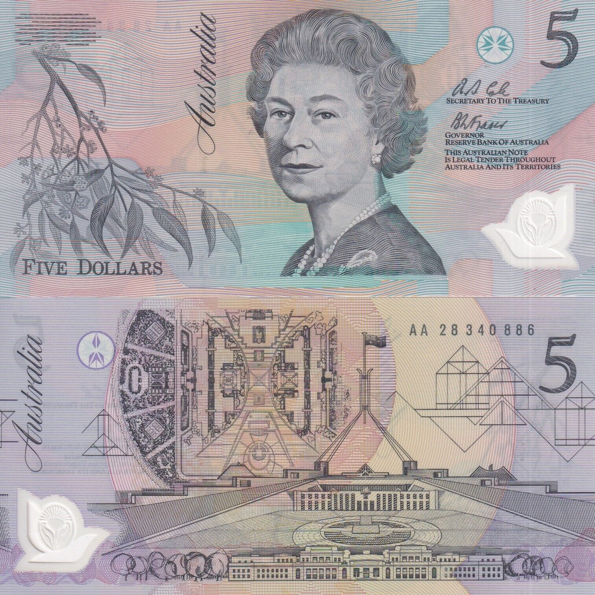 Australia 5 Dollars ND 1992 P 50 a Polymer First Prefix AA UNC