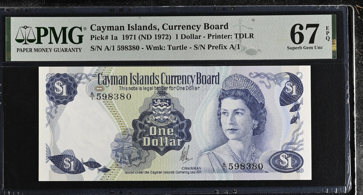 Cayman Islands 1 Dollar 1971 ND 1972 P 1 a Superb Gem UNC PMG 67 EPQ TOP POP