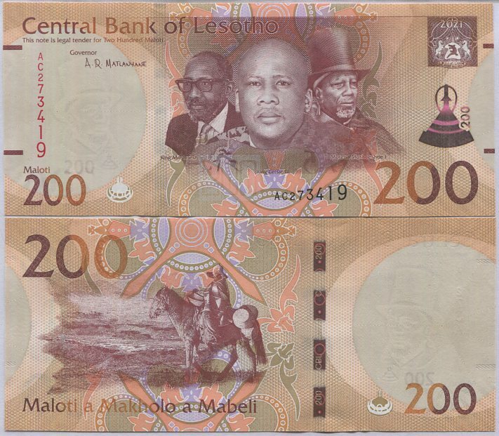 Lesotho 200 Maloti 2021 P 30 B Symbol + Sign UNC