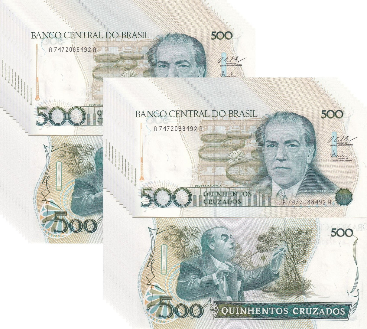 Brazil 500 Cruzados ND 1986-1988 P 212 c UNC LOT 20 PCS