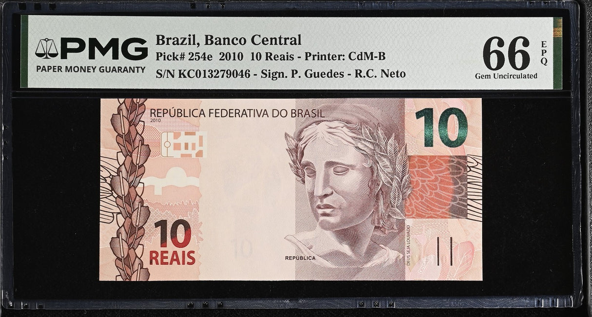 Brazil 10 Reais 2010 P 254 e Gem UNC PMG 66 EPQ