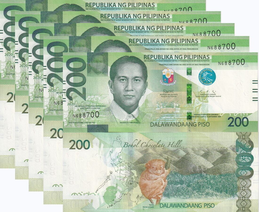 Philippines 200 Pesos 2020 P 226 UNC w/Blind Mark LOT 5 PCS