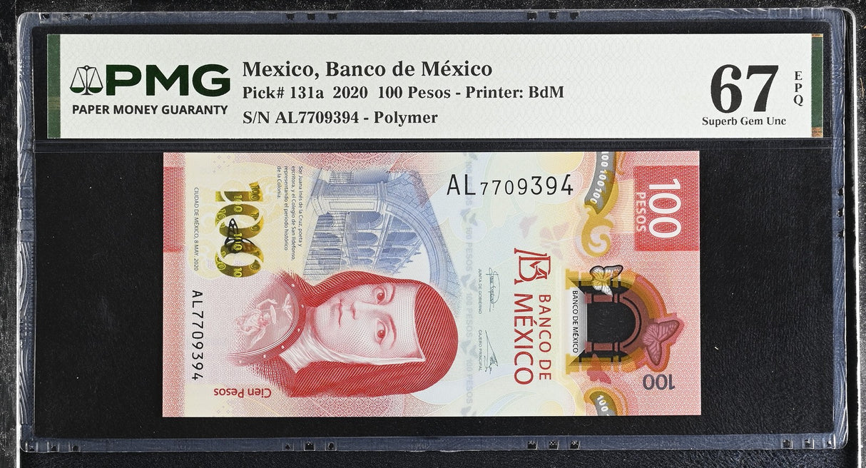 Mexico 100 Pesos 2020 P 131 a Polymer Superb Gem UNC PMG 67 EPQ