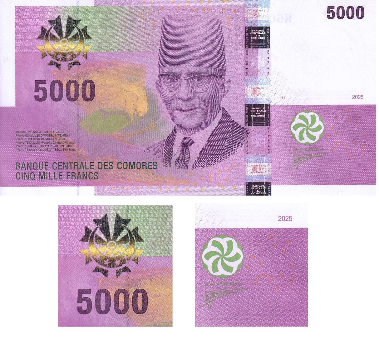 Comoros Set 2 x 3 = 6 UNC 5000 10000 Francs 2025 / 2026 P NEW LOGO + ONE Sign