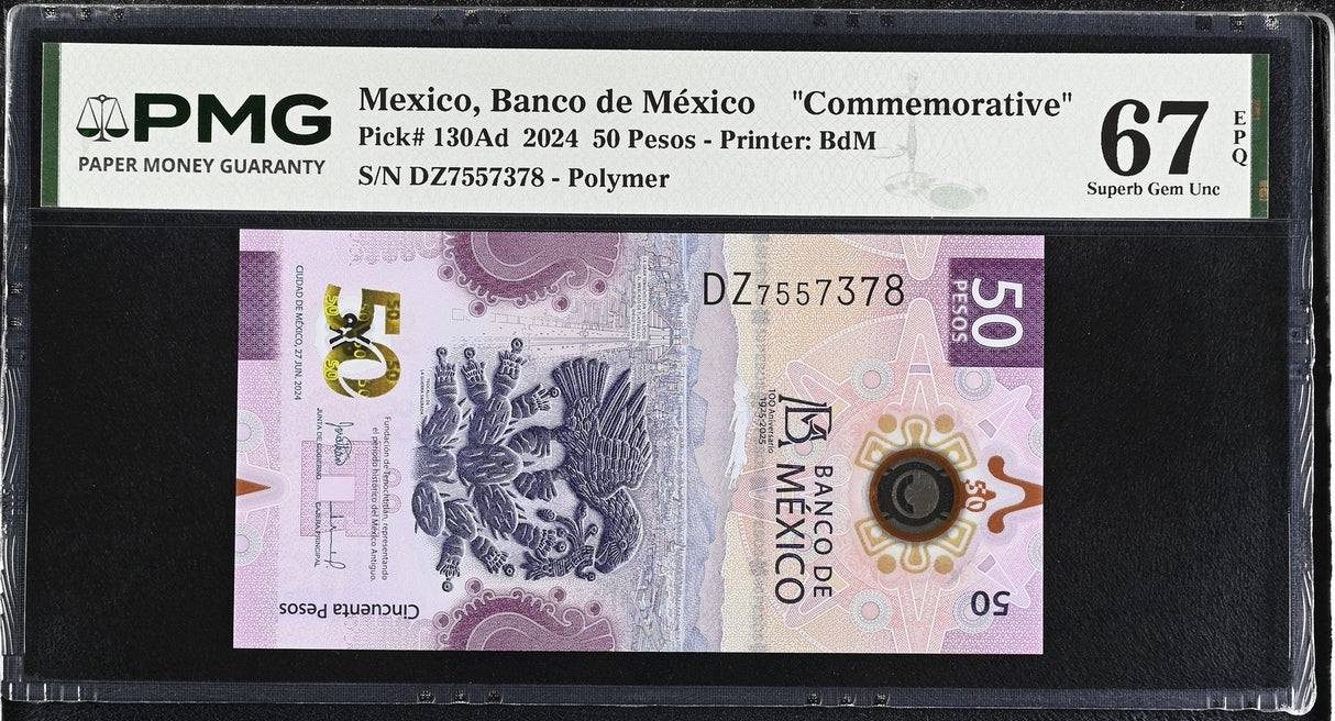 Mexico 50 Pesos 2024 P 130Ad Commemorative Superb Gem UNC PMG 67 EPQ