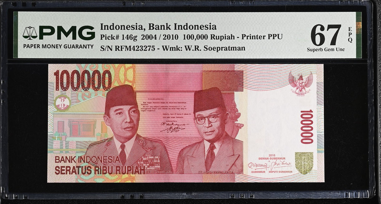 Indonesia 100000 Rupiah 2004/2010 P 146 g Superb Gem UNC PMG 67 EPQ TOP POP