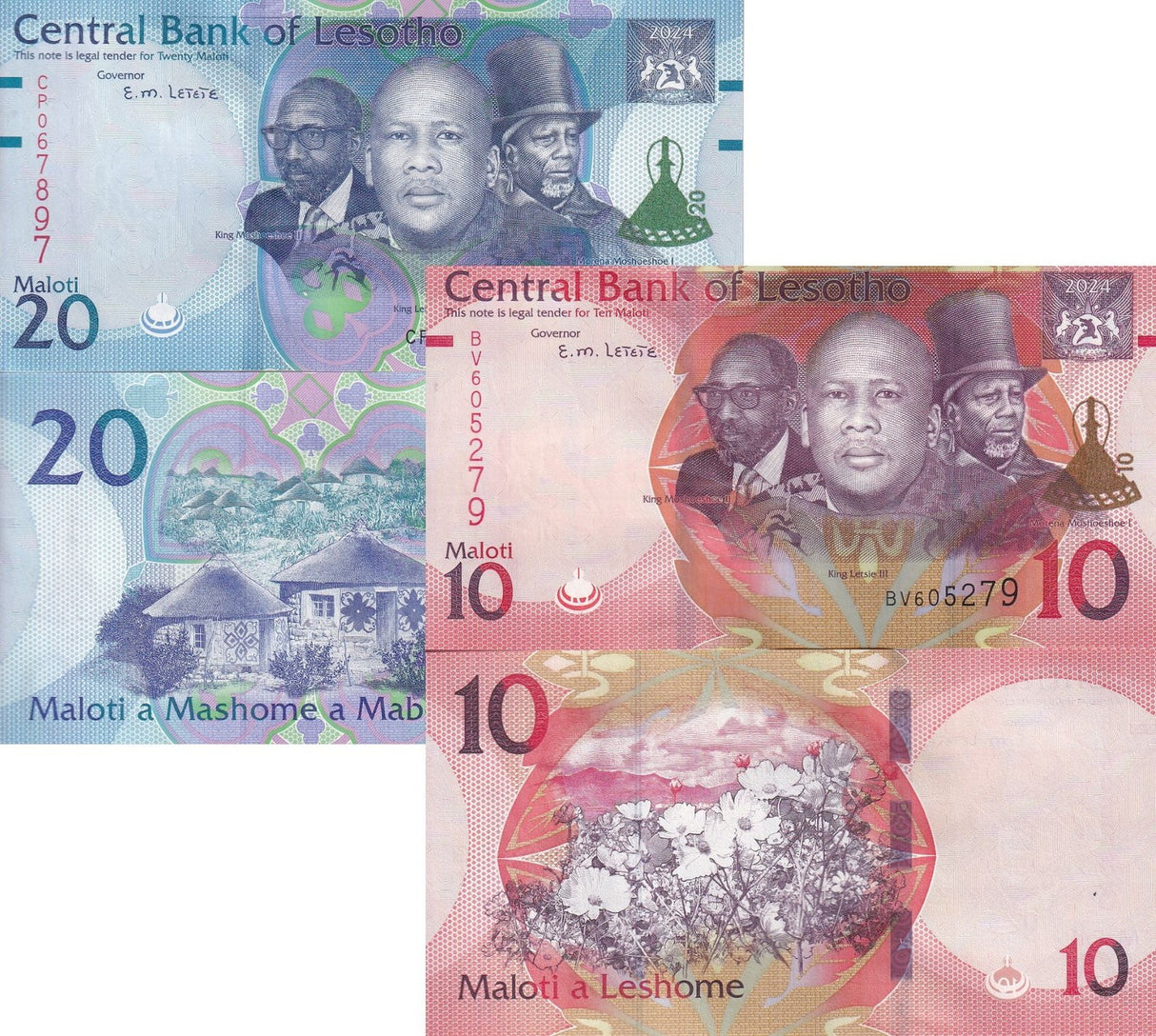 Lesotho SET 2 UNC 10 20 Maloti 2024 2025 P New Hybrid UNC