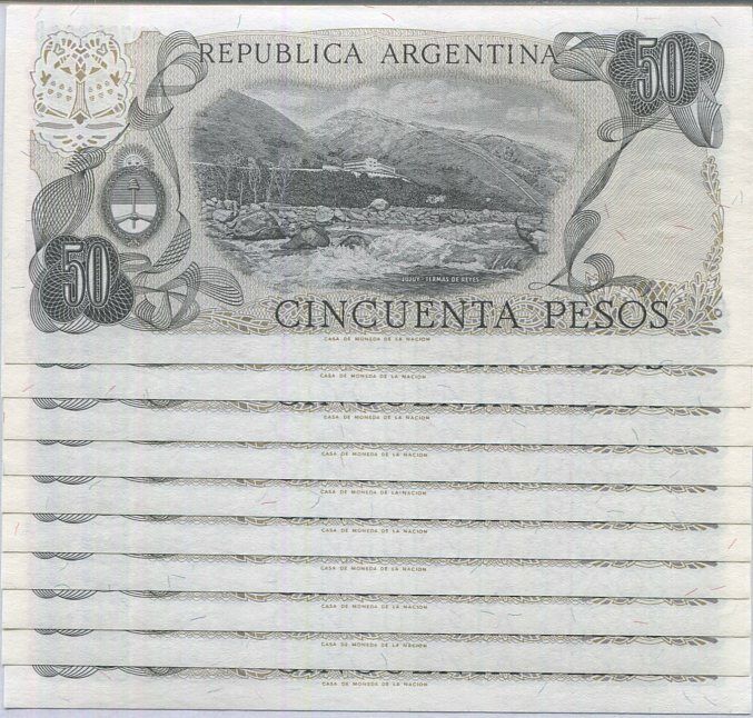 Argentina 50 Pesos ND 1976-78 P 301 UNC LOT 10 PCS 1/10 BUNDLE
