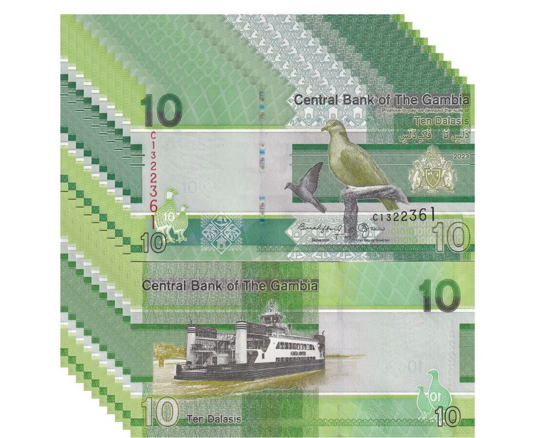 Gambia 10 Dalasis 2023/2024 P 38 NEW Sign UNC LOT 20 PCS