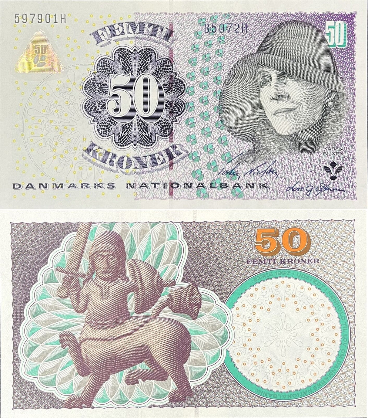 Denmark 50 Kroner 2007 Prefix B5 P 60 e UNC