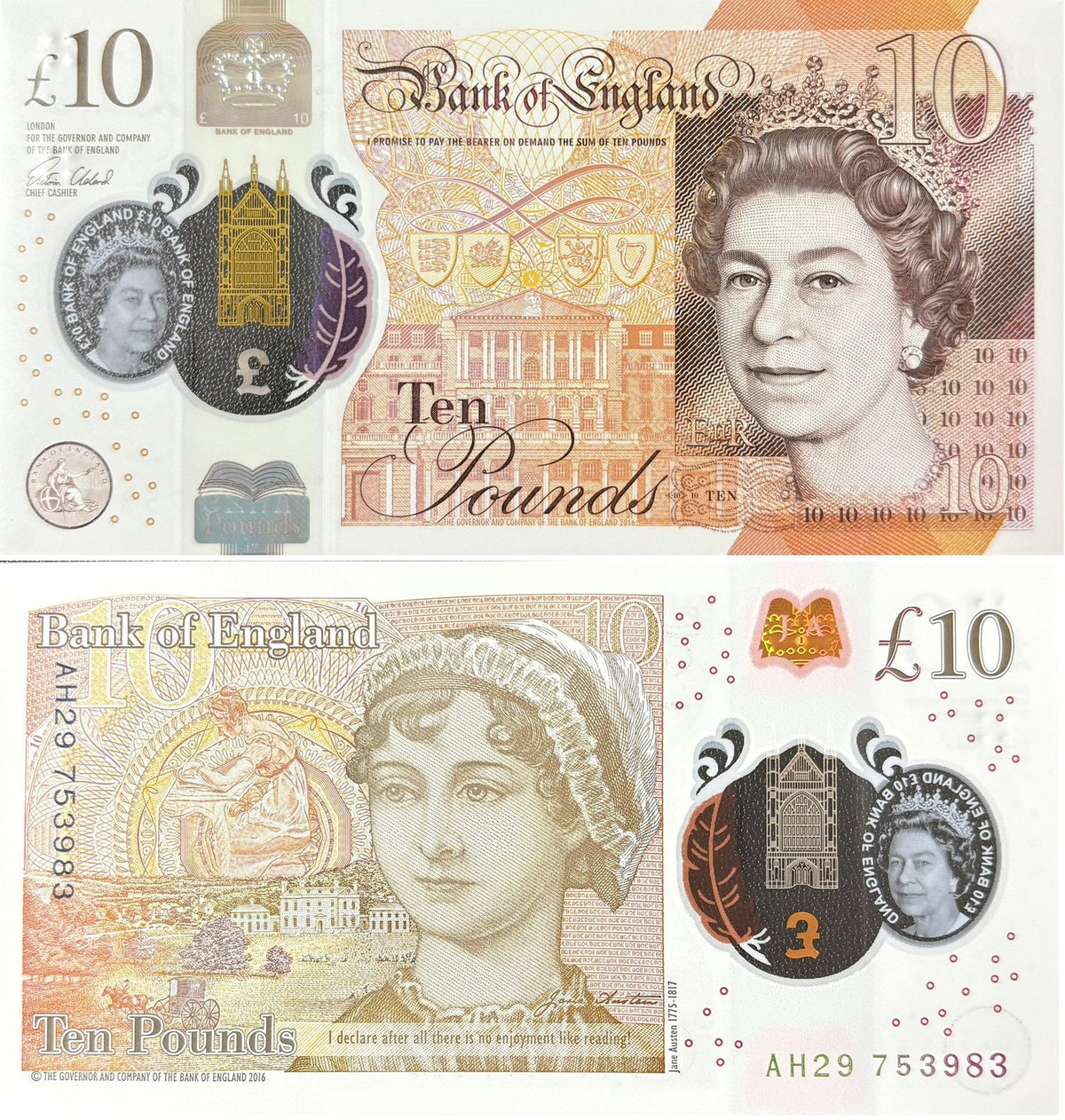 Great Britain 10 Pounds 2016 Polymer Sign. Victoria ENGLAND P 395 UNC