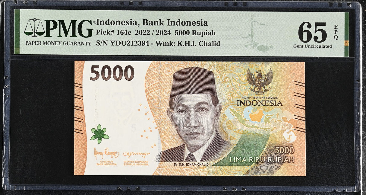 Indonesia 5000 Rupiah 2022 / 2024 P 164 c GEM UNC PMG 65 EPQ