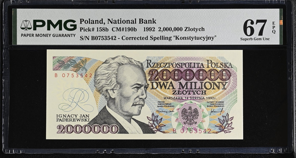 Poland 2000000 Zlotych 1992 P 158 b Superb Gem UNC PMG 67 EPQ