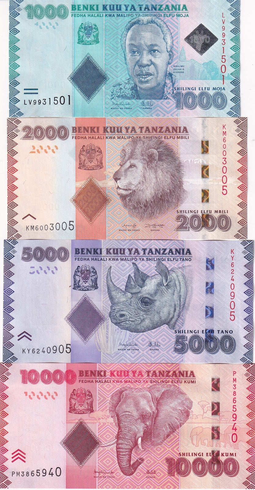 Tanzania set 4 UNC 1000 2000 5000 10000 Shillings ND 2020 2025 P 41 42 43 44