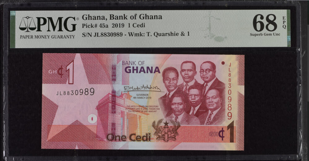 Ghana 1 Cedi 2019 P 45 a Superb Gem UNC PMG 68 EPQ