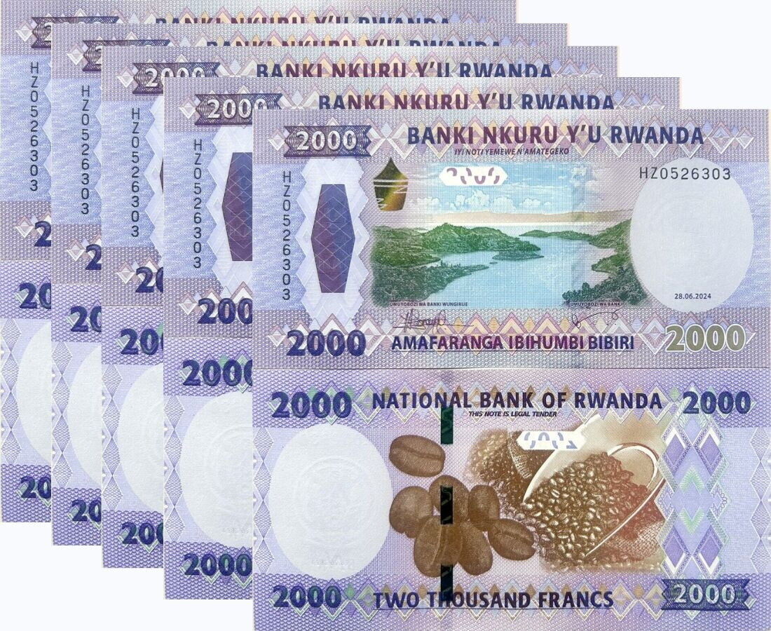 Rwanda 2000 Francs 2024 P 44 NEW Design UNC LOT 5 Pcs