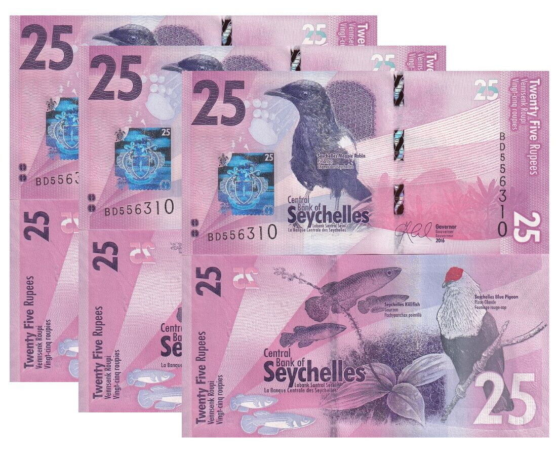 Seychelles 25 Rupees 2016 P 48 UNC LOT 3 PCS
