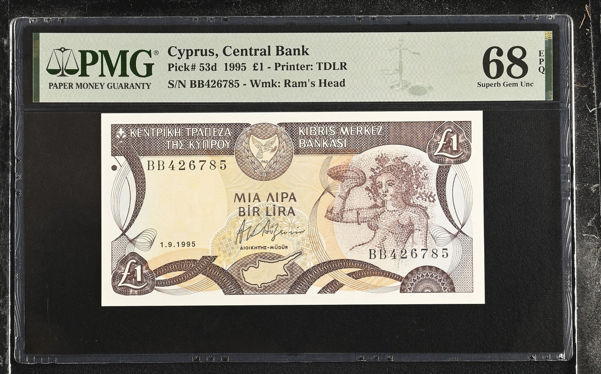 Cyprus 1 Pounds 1995 P 53 d Superb Gem UNC PMG 68 EPQ