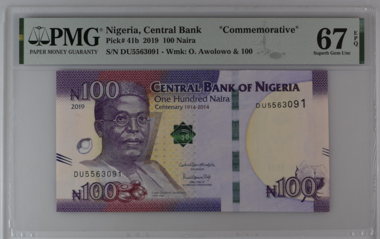 Nigeria 100 Naira 2019 P 41 b Commemorative Superb Gem UNC PMG 67 EPQ