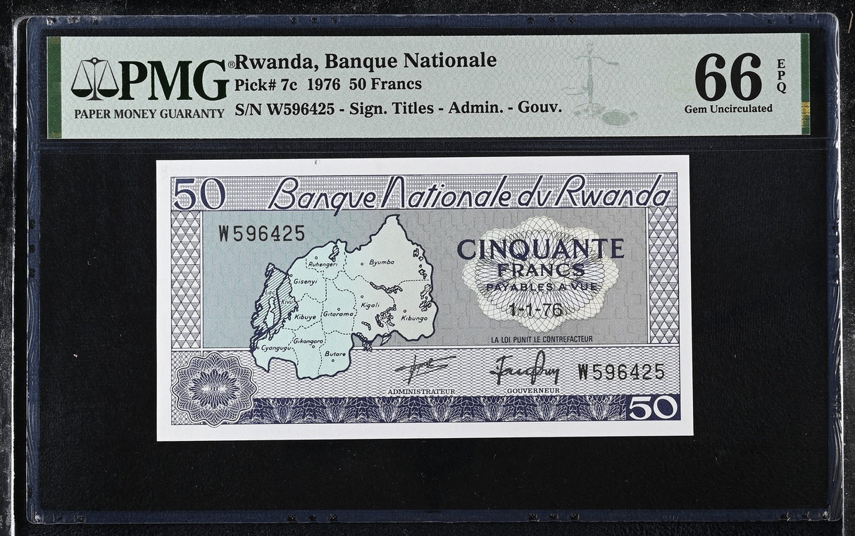 Rwanda 50 Francs 1976 P 7 c Gem UNC PMG 66 EPQ
