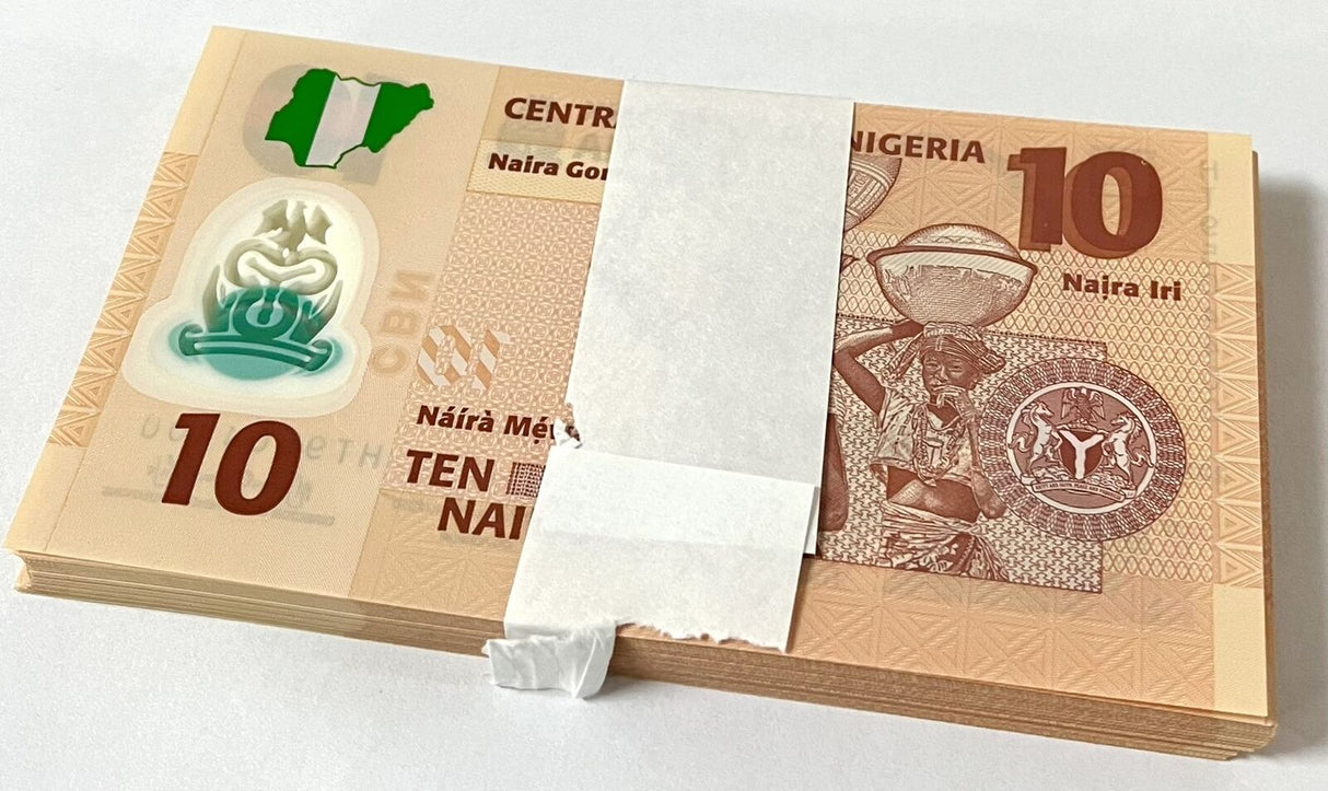 Nigeria 10 Naira 2024 P 39 Polymer UNC LOT 100 PCS 1 Bundle