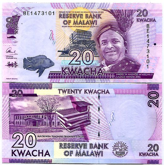 Malawi 20 Kwacha 2016 P 63 c UNC