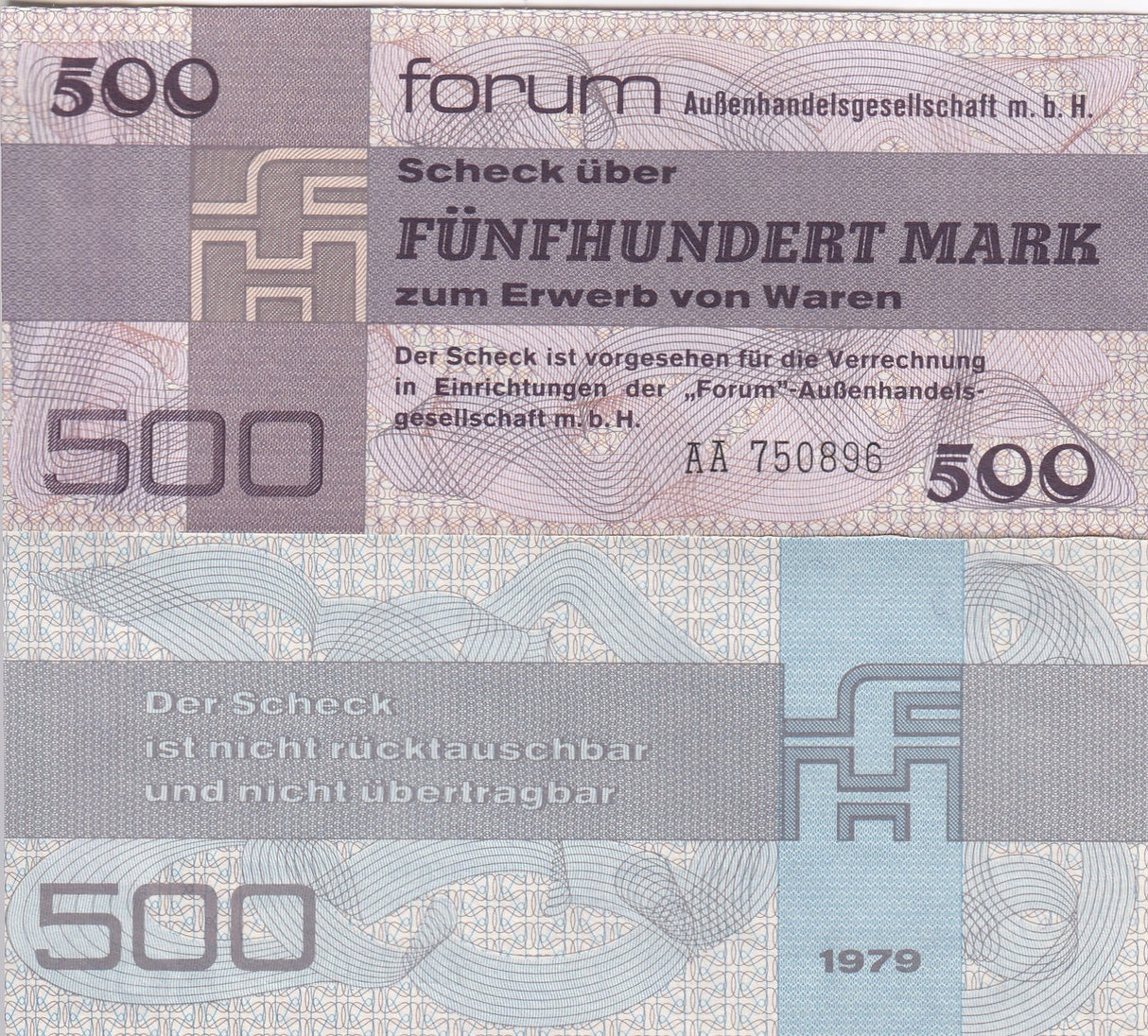 Germany Demorcratic 500 MARK 1979 P FX7 UNC Forum Der Scheck