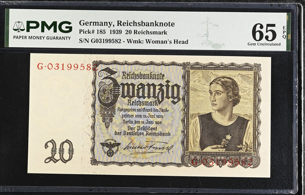Germany 20 Reichsmark 1939 P 185 Gem UNC PMG 65 EPQ