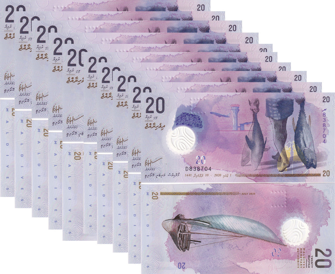 Maldives 20 Rufiyaa 2020 P 27 b Polymer UNC LOT 10 PCS