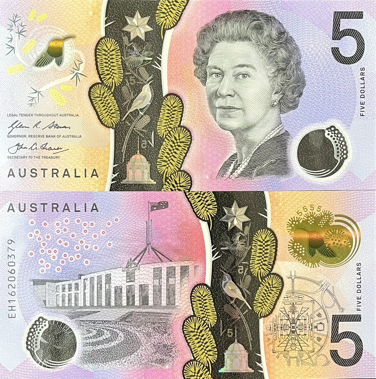 Australia Set 2 PCS 5 10 Dollars P 62 P 63 2016 2017 Polymer UNC