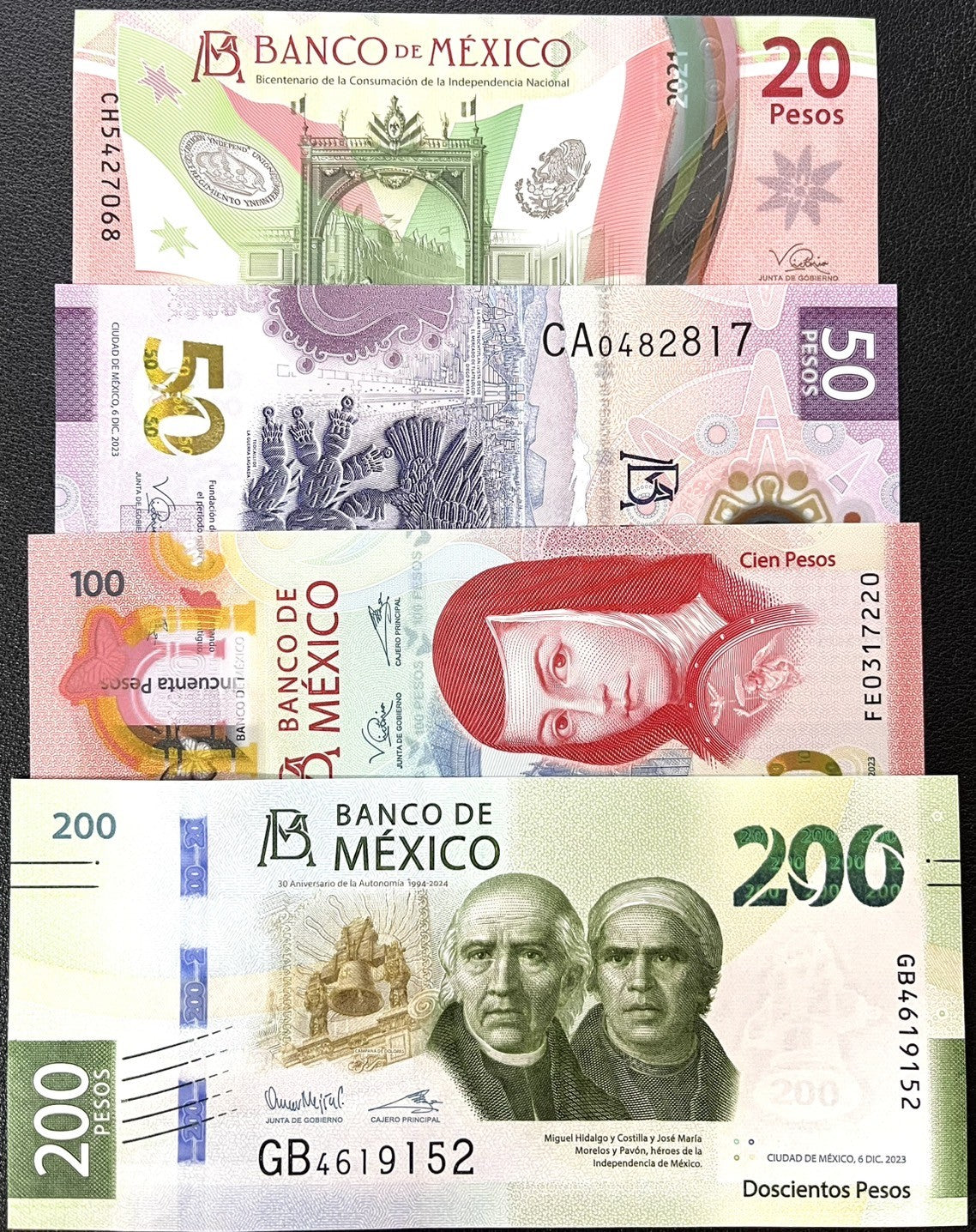 Mexico set 4 Pcs 20 50 100 200 Mixed Years P 131 131A 132 133 UNC