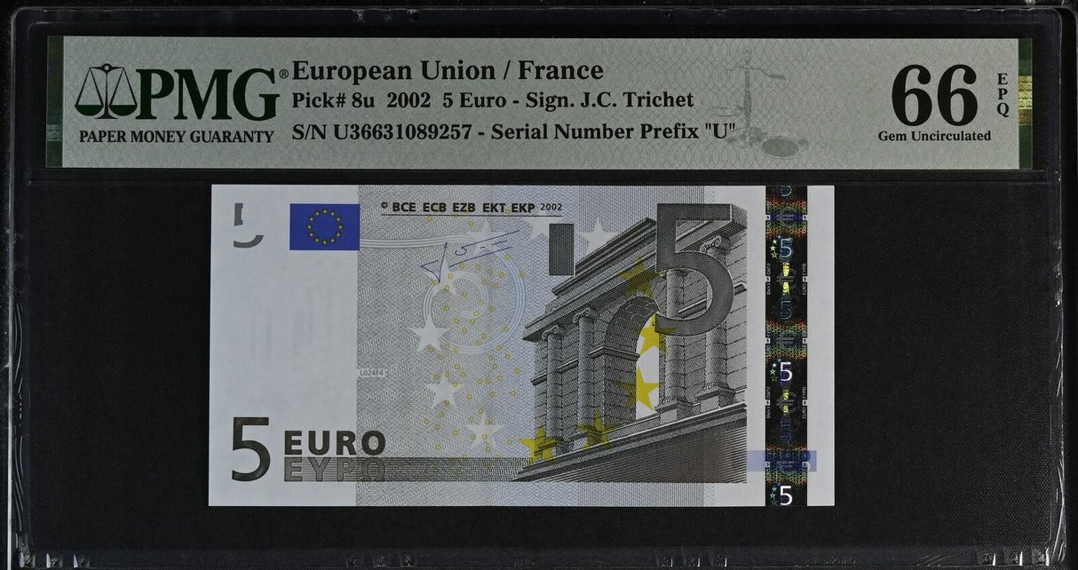 Euro 5 Euro 2002 France P 8 U Prefix Gem UNC PMG 66 EPQ