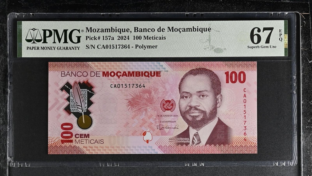 Mozambique 100 Meticais 2024 Polymer P 157 a Superb Gem UNC PMG 67 EPQ