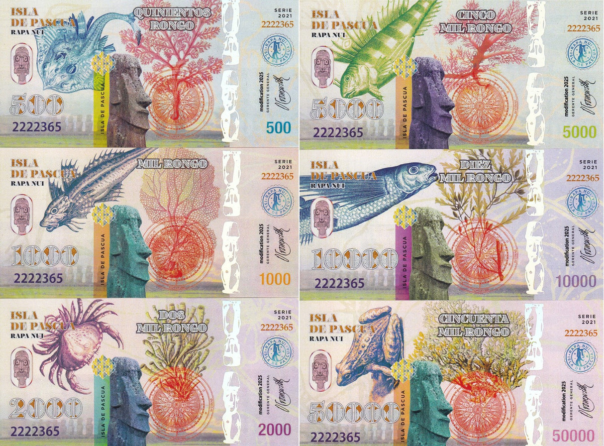Easter Island Set 6 500 1000 -50000 Rongo 2021/2025 Minor Change polymer Fantasy