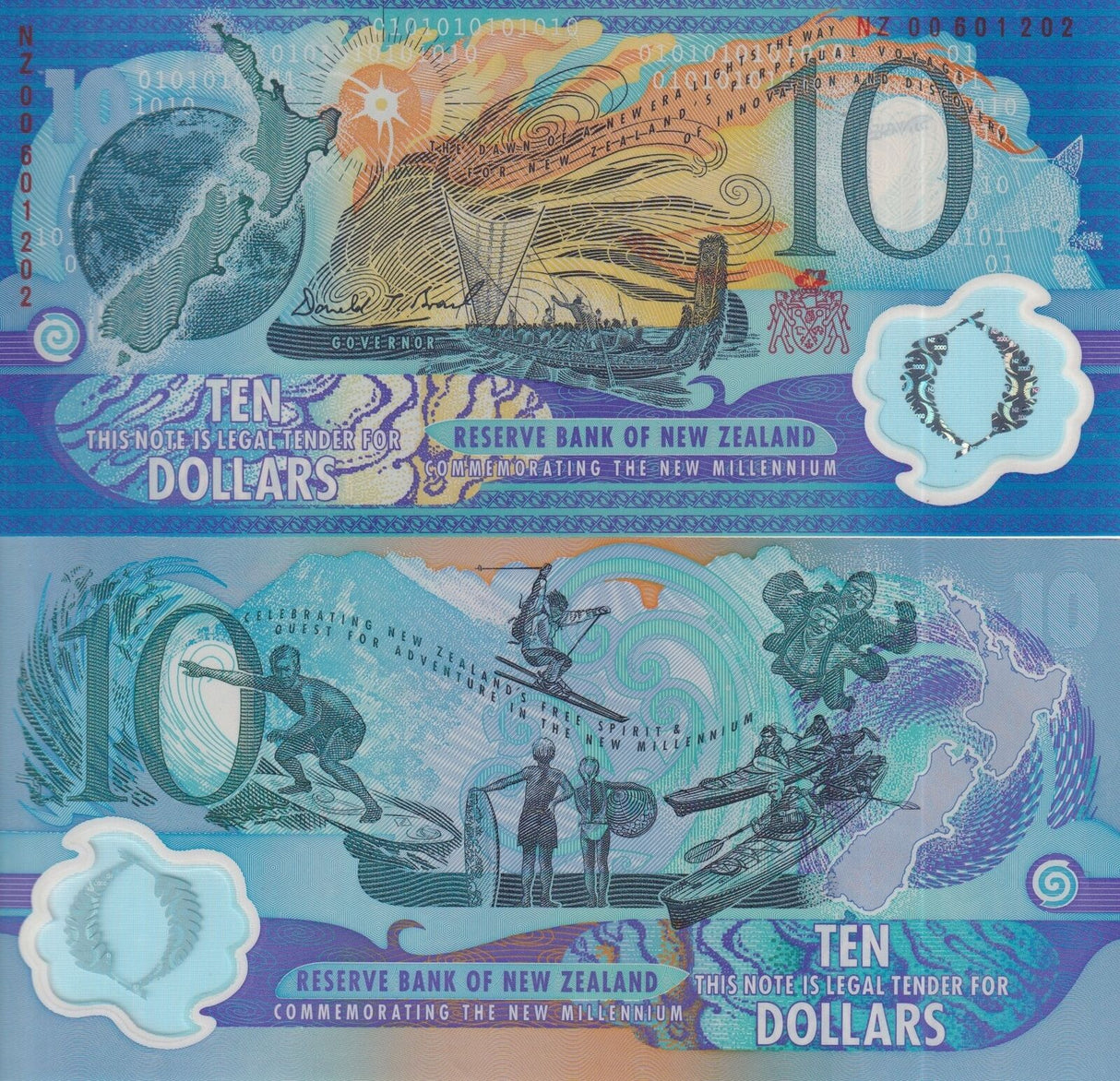 New Zealand 10 Dollars 2000 200th Commemorative P 190 b UNC