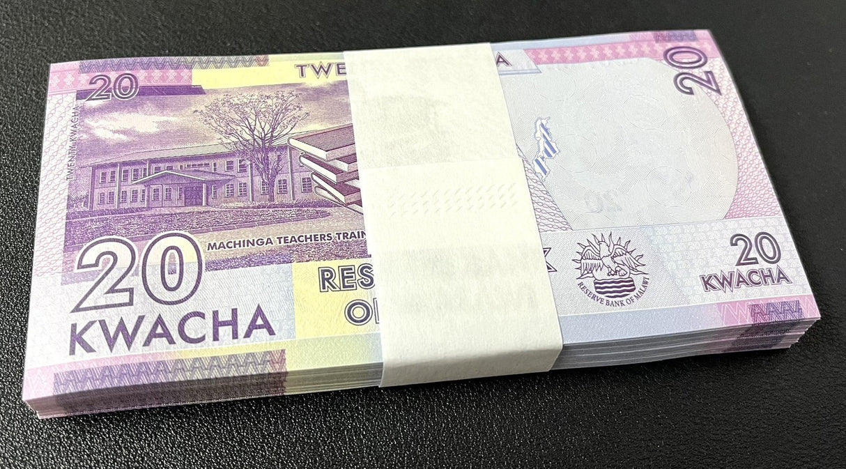 Malawi 20 Kwacha 2020 P 63 UNC LOT 100 Pcs 1 BUNDLE